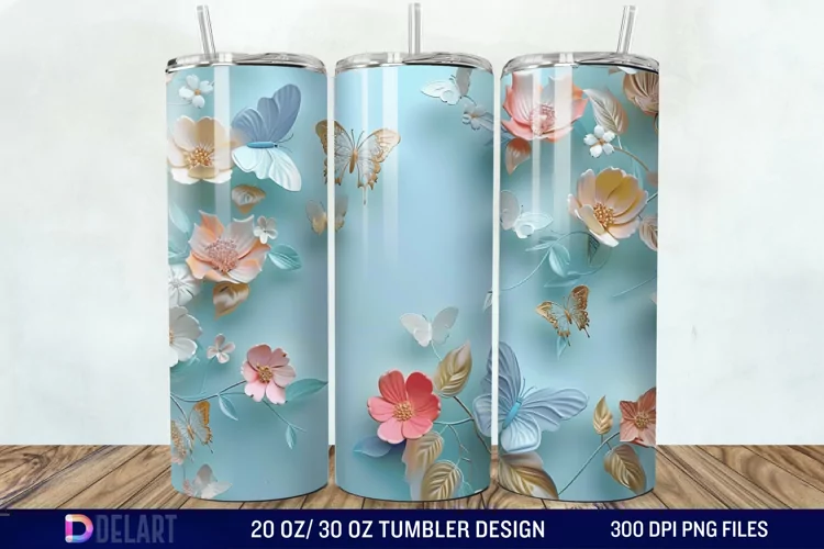 3D Butterfly Flower Tumbler Wrap