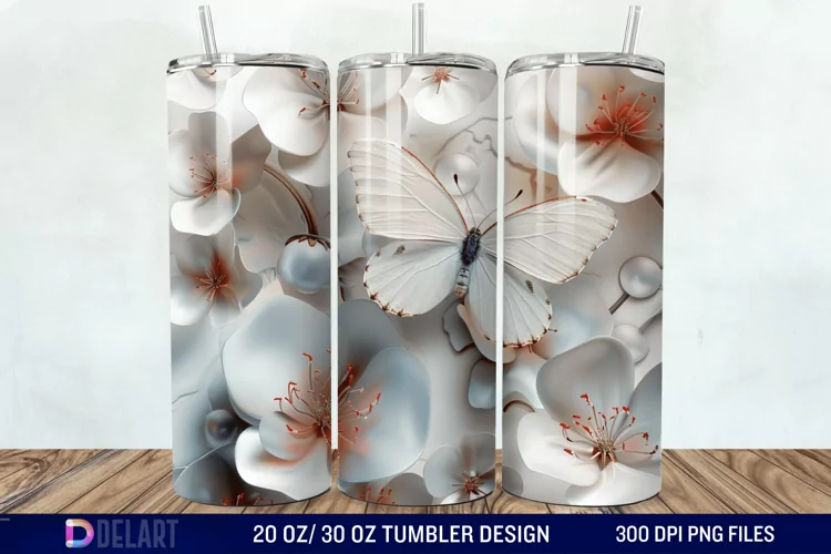 3D Butterfly Flower Tumbler Wrap