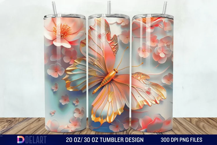 3D Butterfly Flower Tumbler Wrap