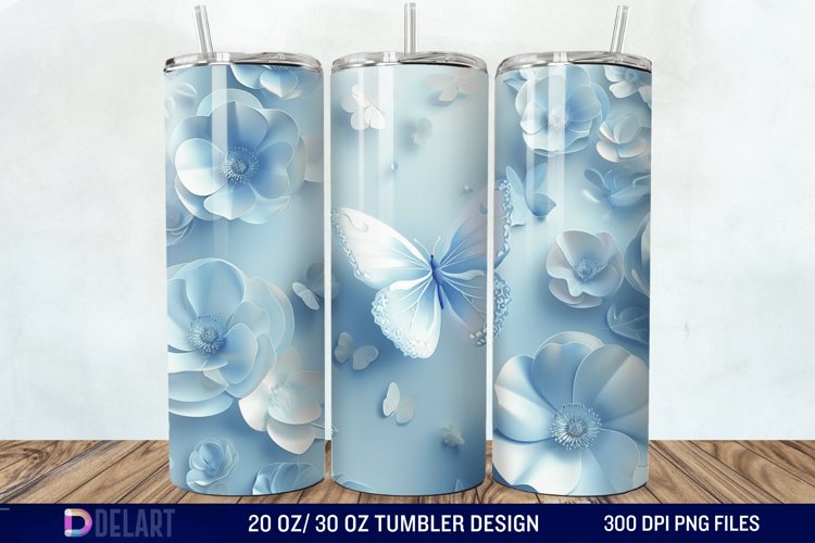 3D Butterfly Flower Tumbler Wrap example image 1