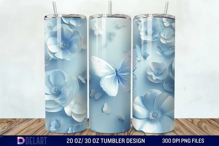 3D Butterfly Flower Tumbler Wrap