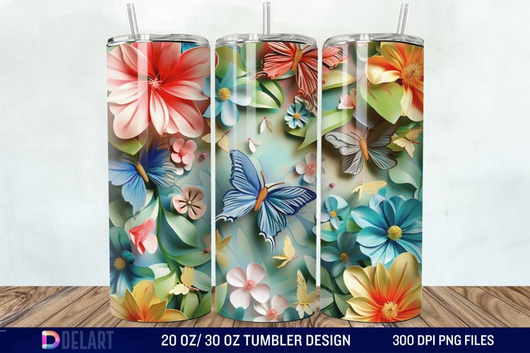 3D Butterfly Flower Tumbler Wrap example image 1