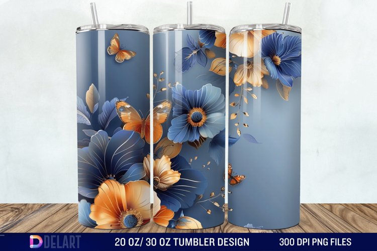 3D Butterfly Flower Tumbler Wrap example image 1
