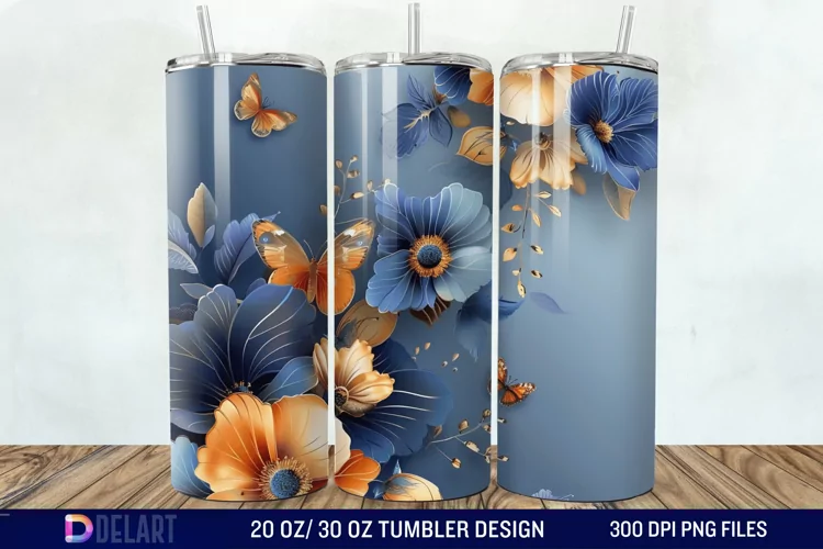 3D Butterfly Flower Tumbler Wrap