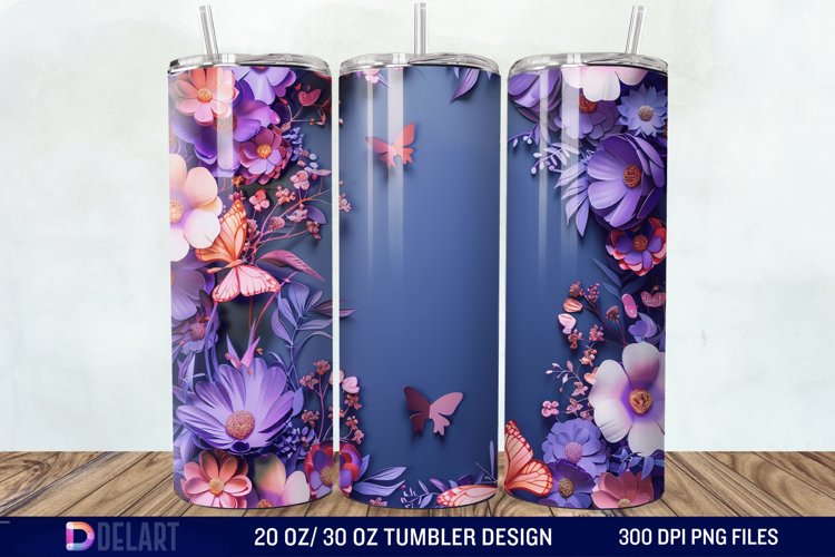 3D Butterfly Flower Tumbler Wrap example image 1