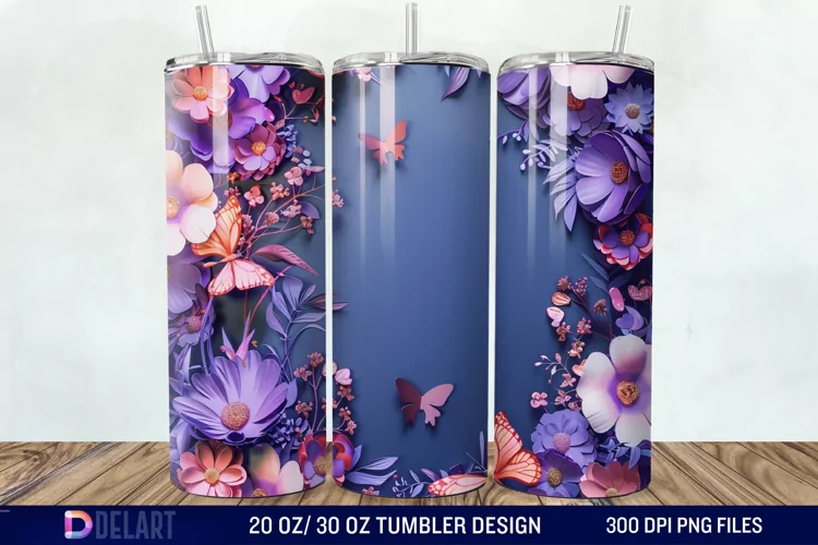 3D Butterfly Flower Tumbler Wrap