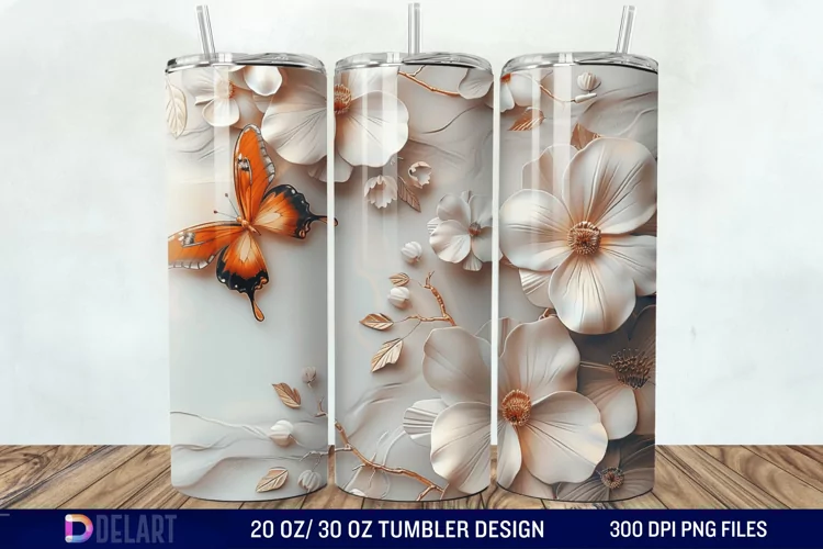 3D Butterfly Flower Tumbler Wrap
