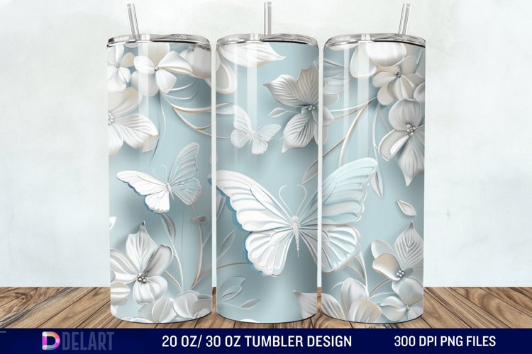 3D Butterfly Flower Tumbler Wrap example image 1