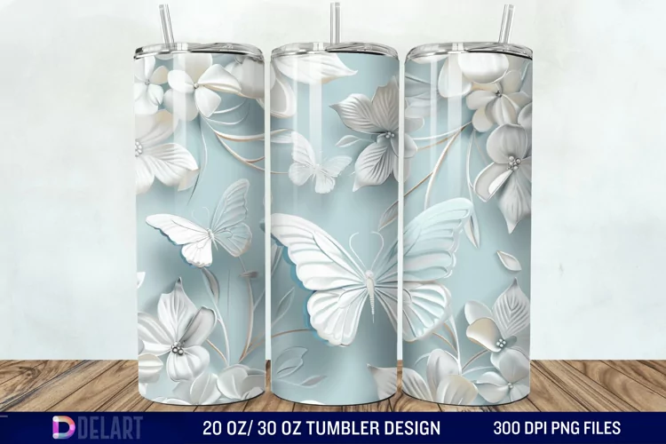 3D Butterfly Flower Tumbler Wrap