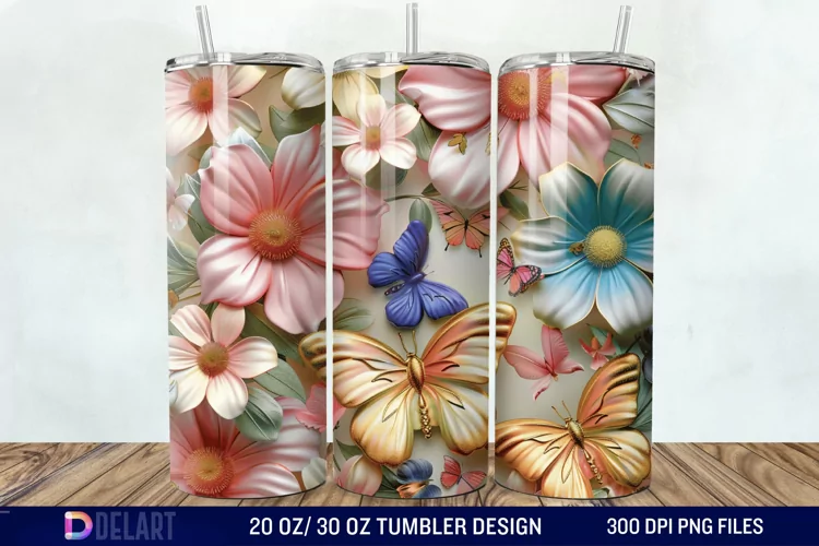3D Butterfly Flower Tumbler Wrap