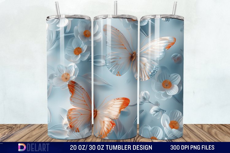 3D Butterfly Flower Tumbler Wrap example image 1