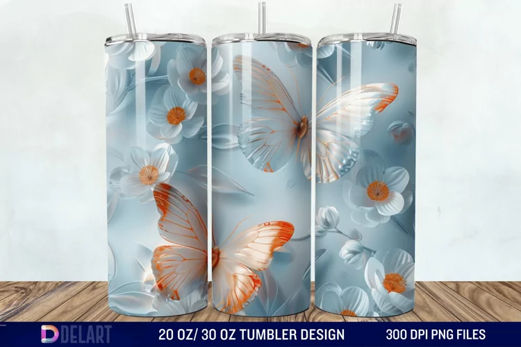 3D Butterfly Flower Tumbler Wrap