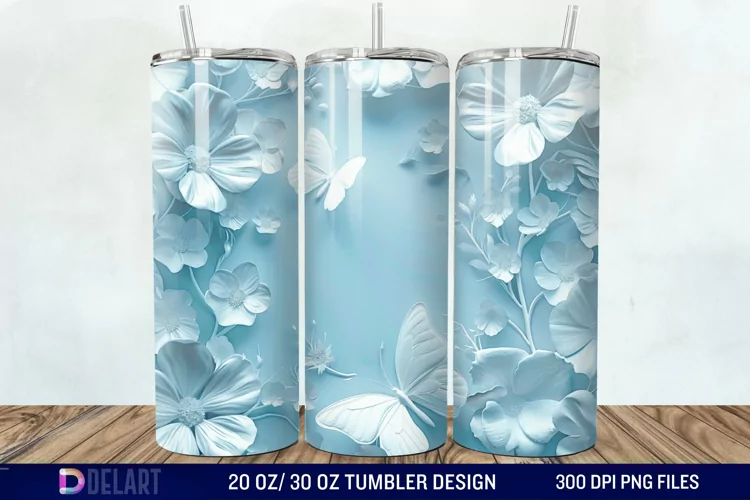 3D Butterfly Flower Tumbler Wrap