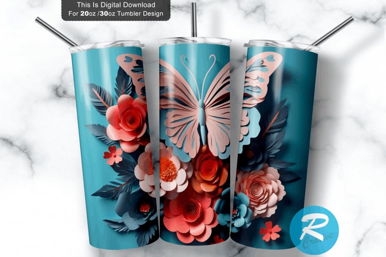 3D Butterfly Flower 20oz/30oz Skinny Tumbler