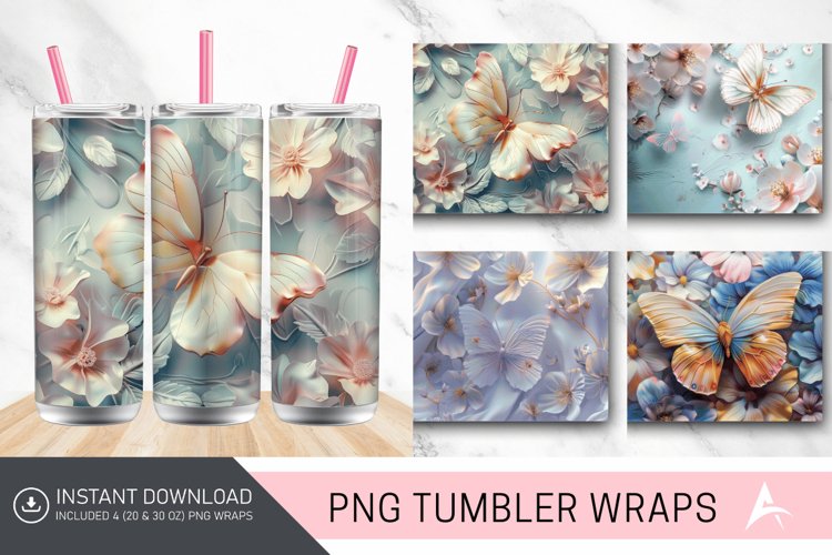 3D Butterfly Flowers Tumbler Wrap example image 1