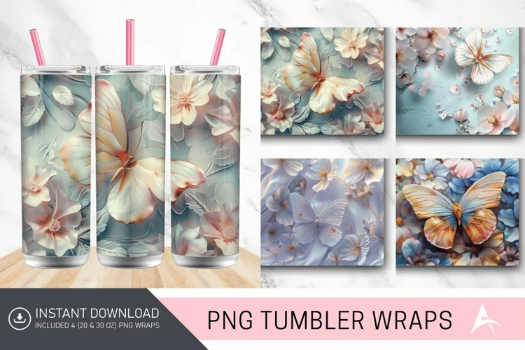 3D Butterfly Flowers Tumbler Wrap