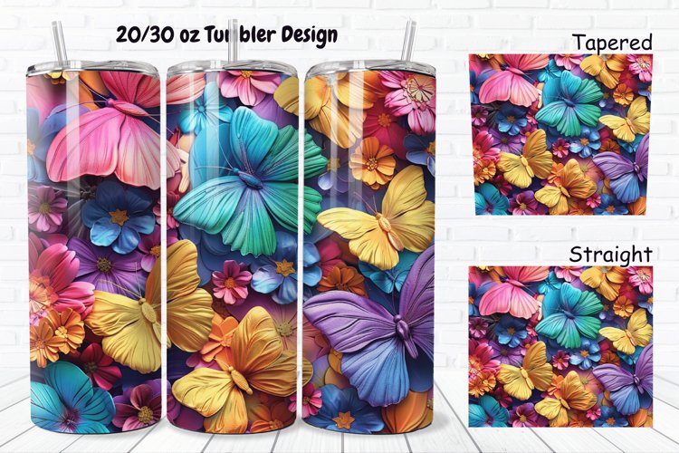 3D Butterfly Flowers 20/30oz Skinny Tumbler example image 1