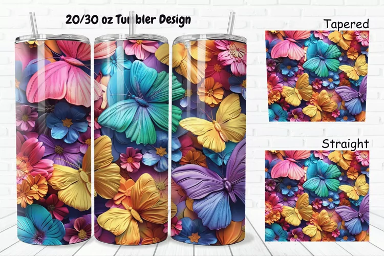 3D Butterfly Flowers 20/30oz Skinny Tumbler