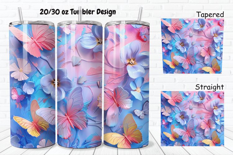 3D Butterfly Flowers 20/30oz Skinny Tumbler example image 1