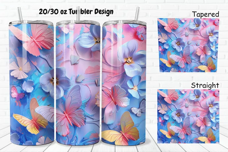 3D Butterfly Flowers 20/30oz Skinny Tumbler