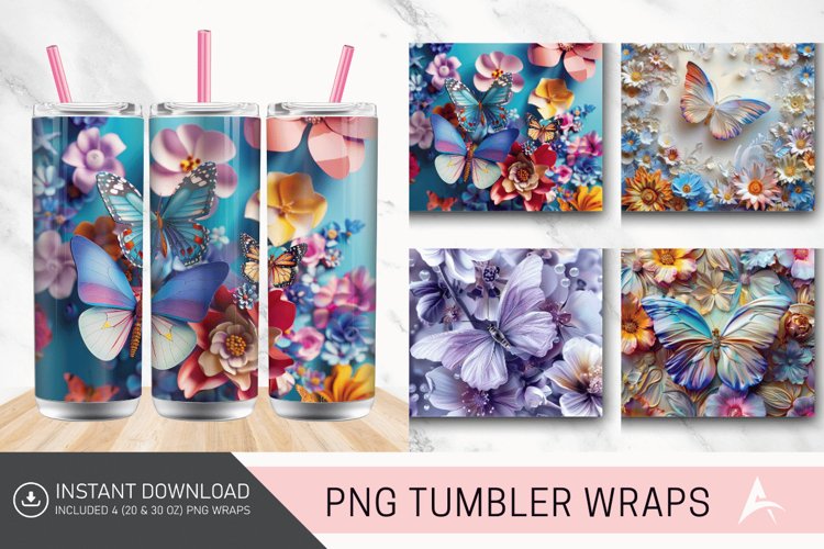 3D Butterfly Flowers Tumbler Wrap