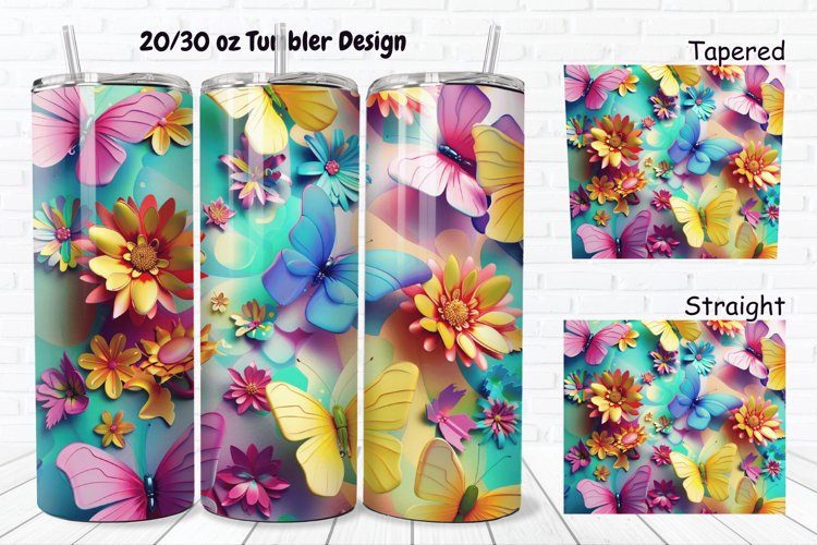 3D Butterfly Flowers 20/30oz Skinny Tumbler example image 1