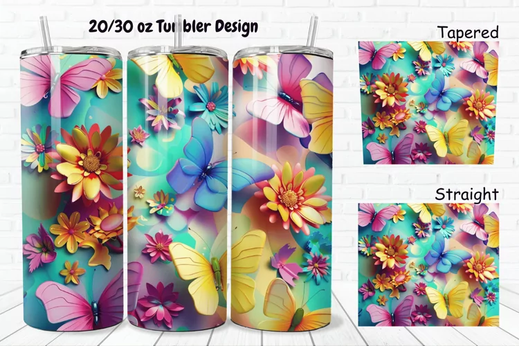 3D Butterfly Flowers 20/30oz Skinny Tumbler