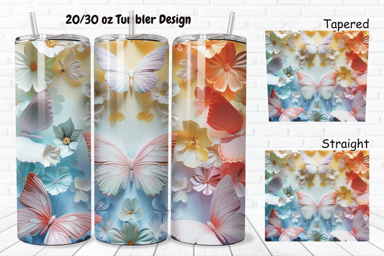 3D Butterfly Flowers 20/30oz Skinny Tumbler