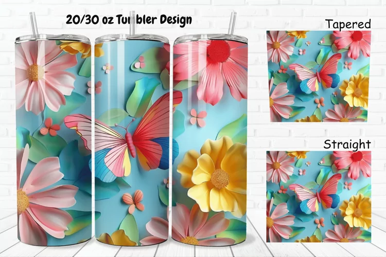 3D Butterfly Flowers 20/30oz Skinny Tumbler