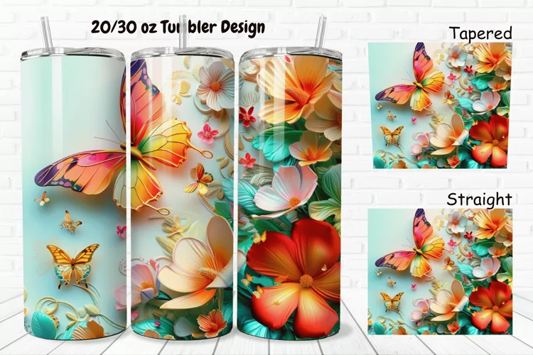 3D Butterfly Flowers 20/30oz Skinny Tumbler