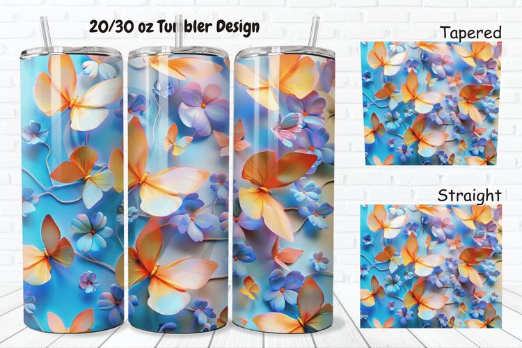 3D Butterfly Flowers 20/30oz Skinny Tumbler