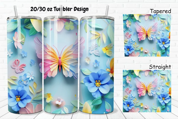 3D Butterfly Flowers 20/30oz Skinny Tumbler