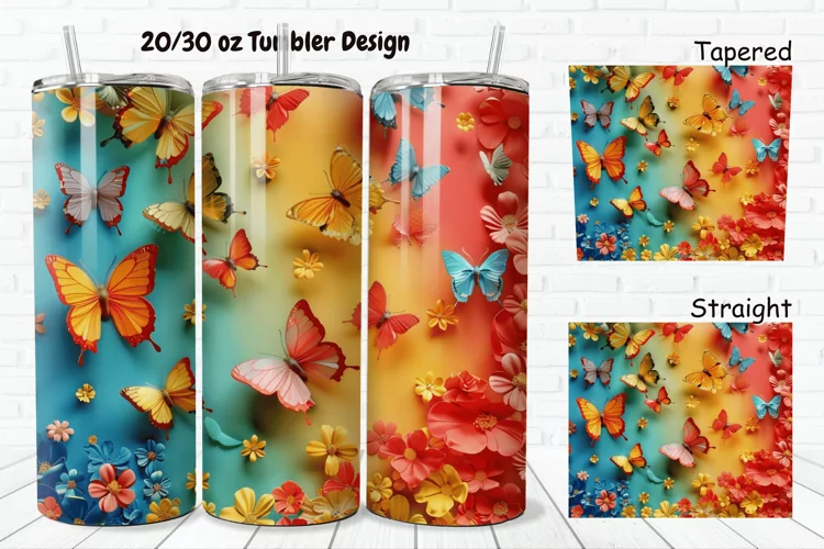 3D Butterfly Flowers 20/30oz Skinny Tumbler