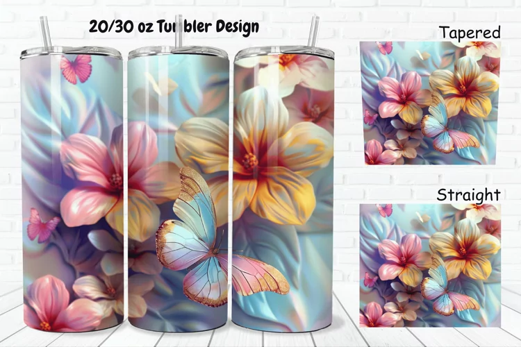 3D Butterfly Flowers 20/30oz Skinny Tumbler
