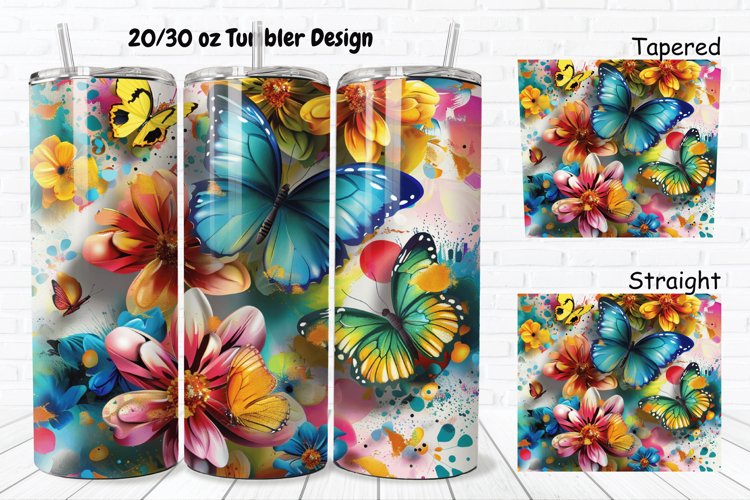 3D Butterfly Flowers 20/30oz Skinny Tumbler