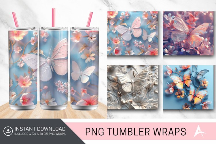 3D Butterfly Flowers Tumbler Wrap example image 1