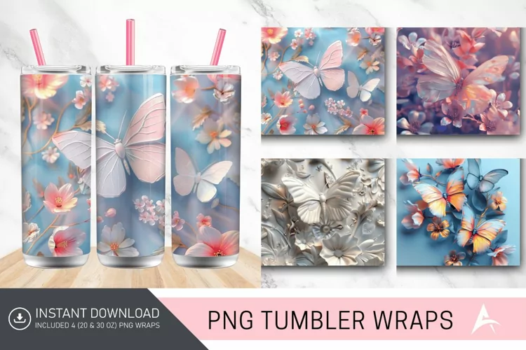 3D Butterfly Flowers Tumbler Wrap