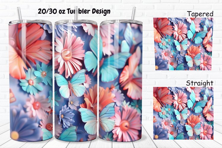 3D Butterfly Flowers 20/30oz Skinny Tumbler example image 1