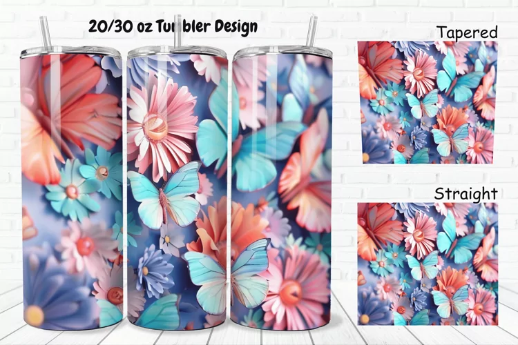 3D Butterfly Flowers 20/30oz Skinny Tumbler