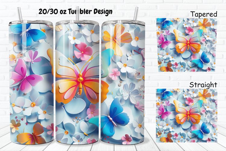 3D Butterfly Flowers 20/30oz Skinny Tumbler