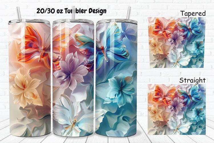 3D Butterfly Flowers 20/30oz Skinny Tumbler example image 1