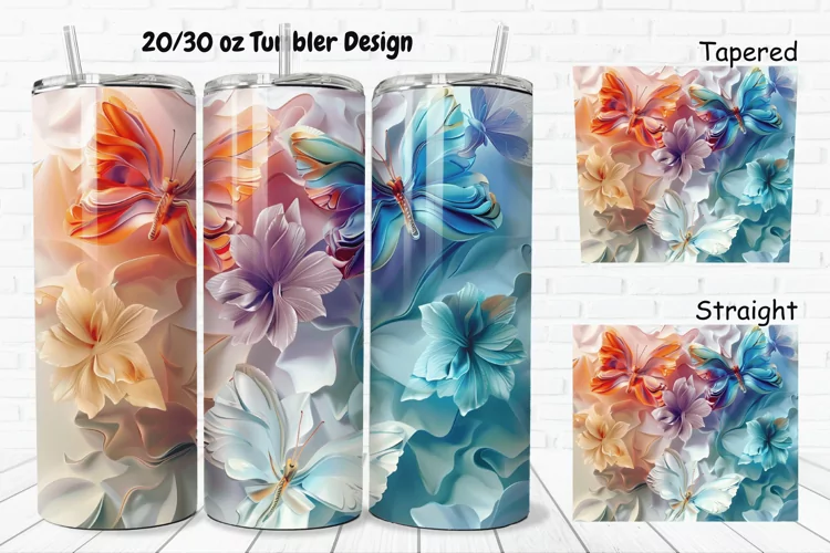 3D Butterfly Flowers 20/30oz Skinny Tumbler