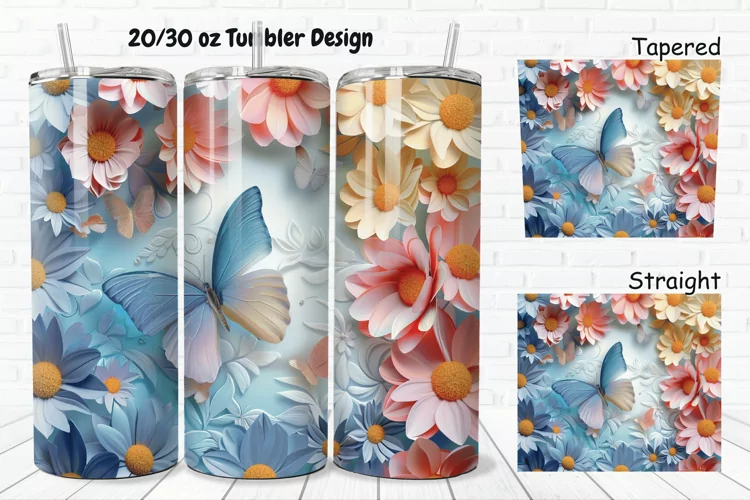 3D Butterfly Flowers 20/30oz Skinny Tumbler