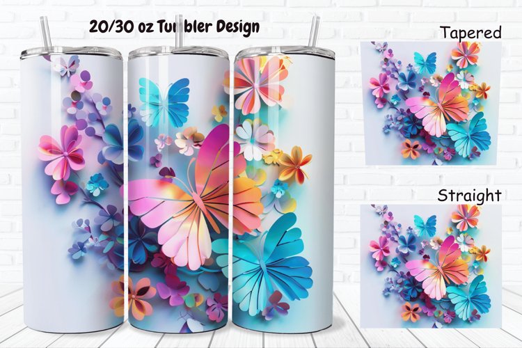 3D Butterfly Flowers 20/30oz Skinny Tumbler