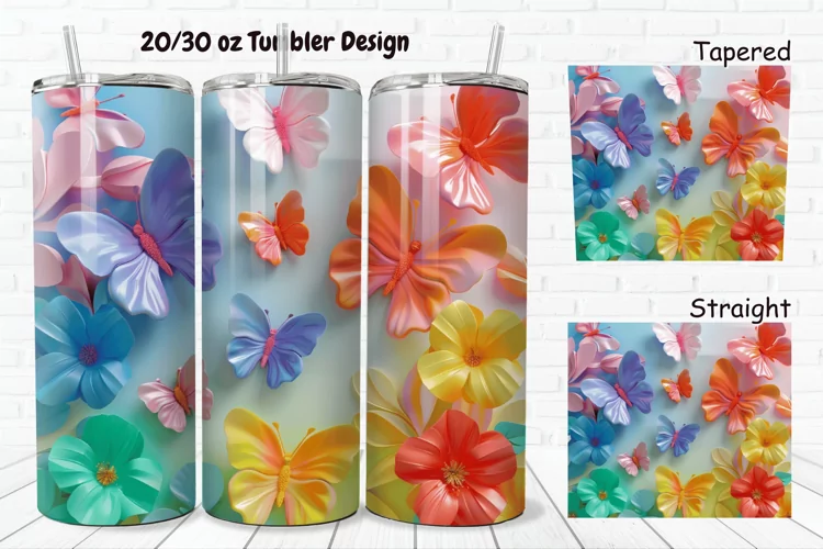 3D Butterfly Flowers 20/30oz Skinny Tumbler