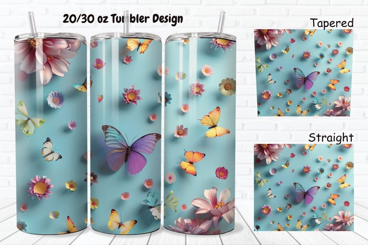 3D Butterfly Flowers 20/30oz Skinny Tumbler example image 1