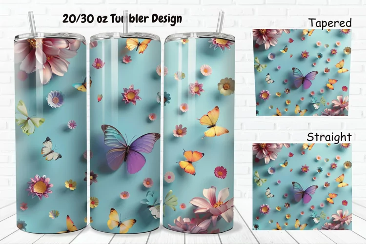 3D Butterfly Flowers 20/30oz Skinny Tumbler