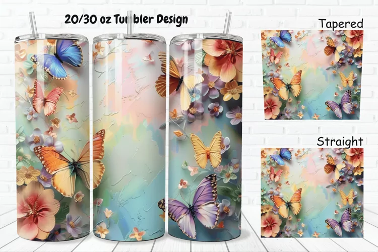 3D Butterfly Flowers 20/30oz Skinny Tumbler