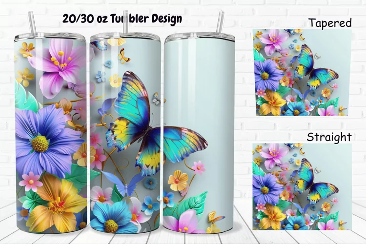 3D Butterfly Flowers 20/30oz Skinny Tumbler