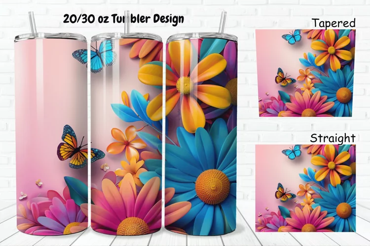 3D Butterfly Flowers 20/30oz Skinny Tumbler
